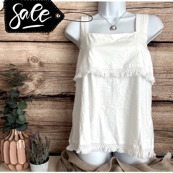 J. Crew Factory Tops - 🏷️ *FINAL SALE PRIC* JCrew Mercantile Women’s G5185 White Fringe Tank Top M